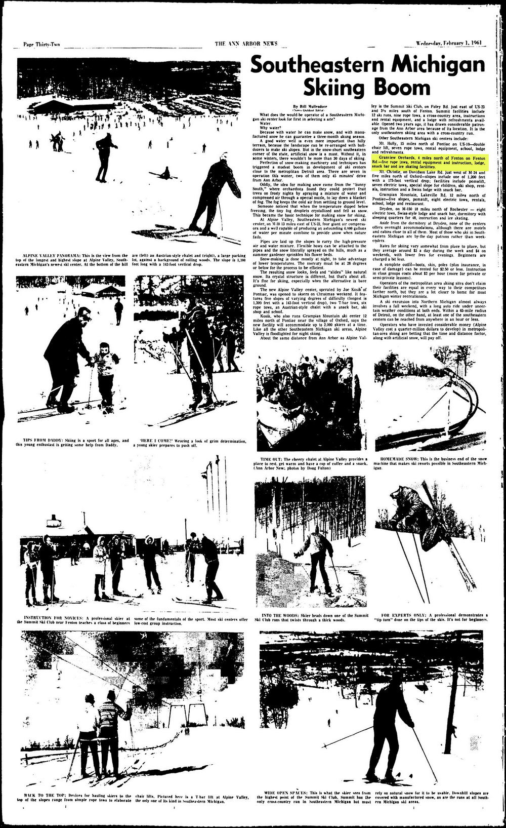 Granview Orchards Ski Area - Feb 1961 Ann Arbor News